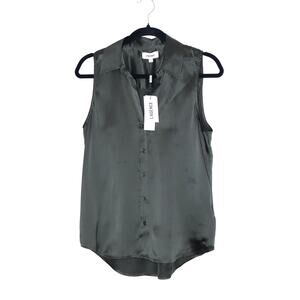 L'AGENCE Emmy Sleeveless Silk Blouse Army Green Hi-Low Front Button Women's XST